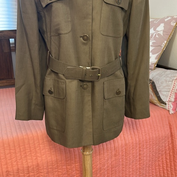 Jones New York Collarless Belted Blazer Jacket Army Green Military size 12 - Picture 5 of 16